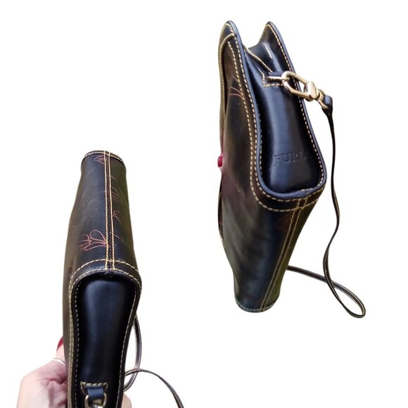 Furla ❤️‍🔥Stunning Dark Brown Rose Stitched Shoulder Bag PRISTINE Free Shipping - Picture 6 of 7